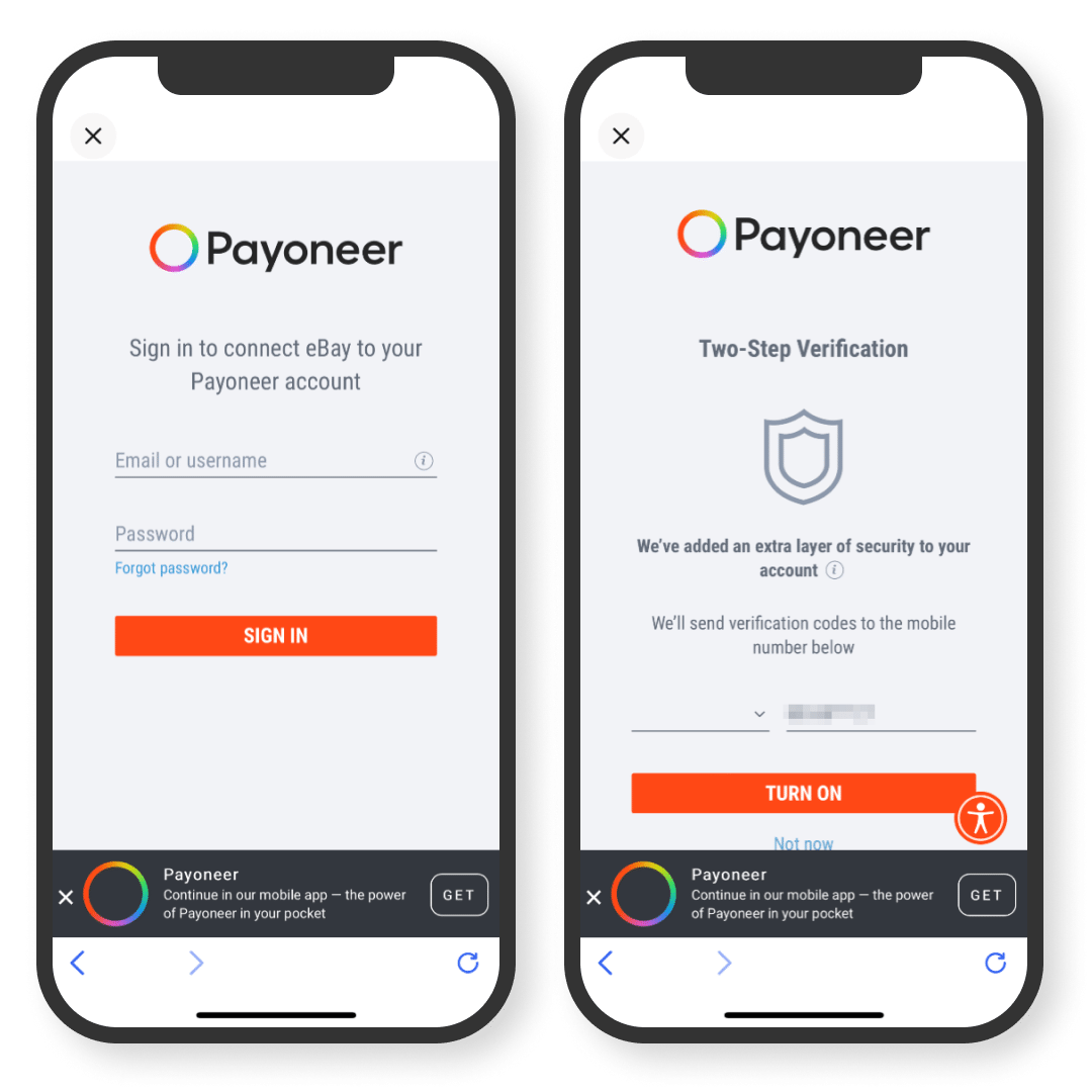 Payoneer 계정으로 로그인합니다.